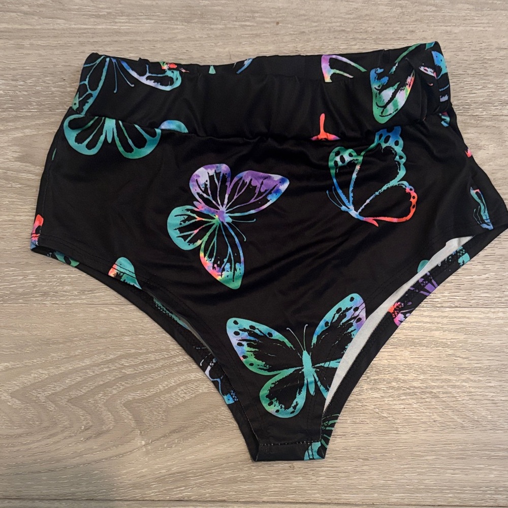 Black High-Waisted Butterfly Print Swim/ RAVE Bottoms